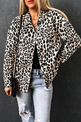 Leopard Print Button Up Denim Jacket