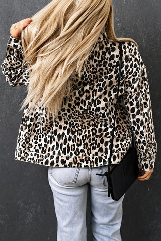 Leopard Print Button Up Denim Jacket