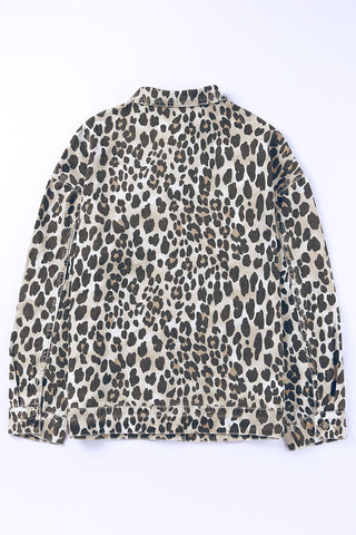 Leopard Print Button Up Denim Jacket