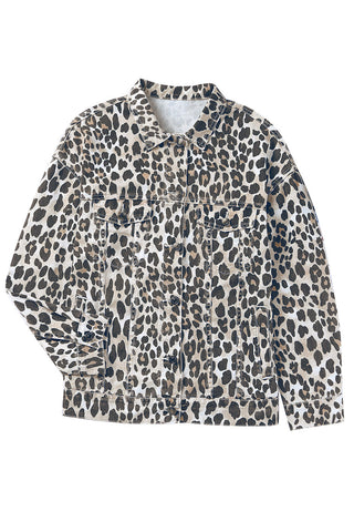 Leopard Print Button Up Denim Jacket