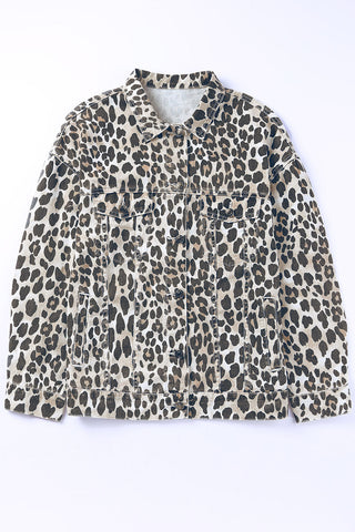 Leopard Print Button Up Denim Jacket