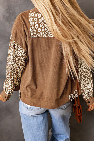 Leopard Print Corduroy Long Sleeve Jacket