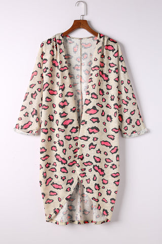 Leopard Print Open Front Long Sleeve Kimono