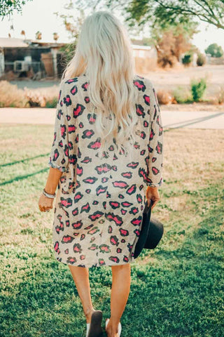 Leopard Print Open Front Long Sleeve Kimono