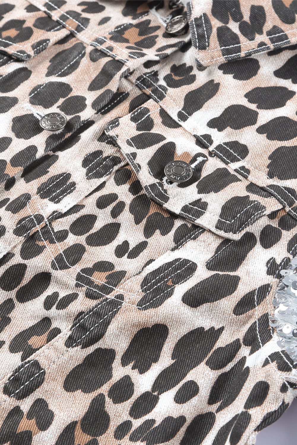 Leopard Print Sequin Patchwork Long Sleeve Jacket