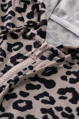 Leopard Print Zipper Hooded Coat With Pocket