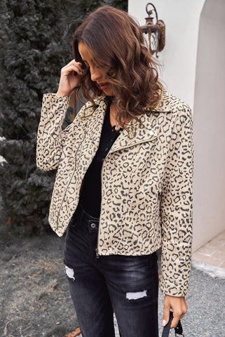 Jacke mit Leopardenmuster, Reißverschluss und Reverskragen