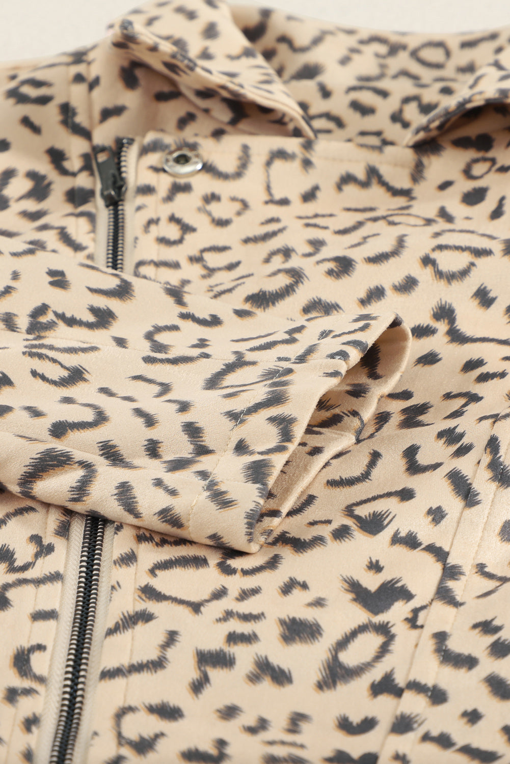 Leopard Print Zipper Lapel Collar Jacket