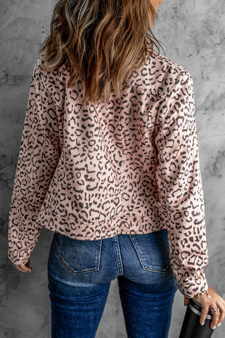 Leopard Print Zipper Lapel Collar Jacket