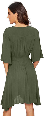 Boho Button Up Split Solid Vintage Flowy Partykleid