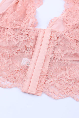 Pink 2Pcs Cutout Lace Bustier Lingerie Set