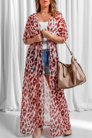 Pink Animal Print Maxi Kimono