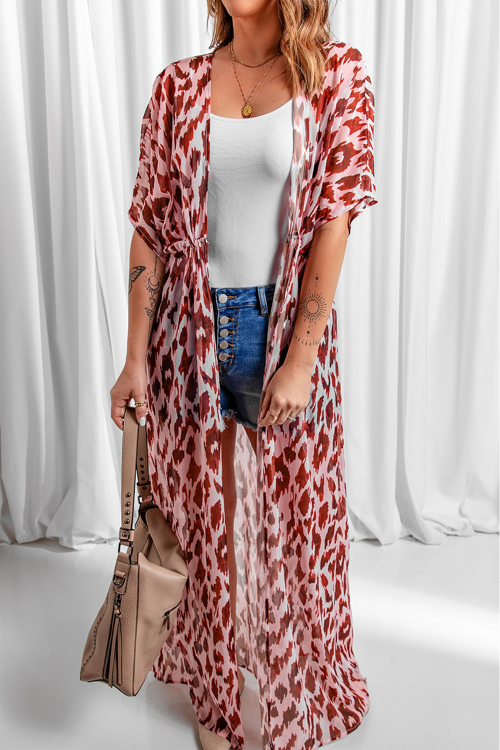 Pink Animal Print Maxi Kimono