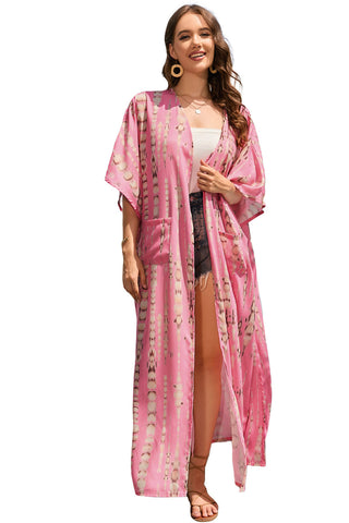 Pink Bohemian Tie Dye Oversize Long Kimono