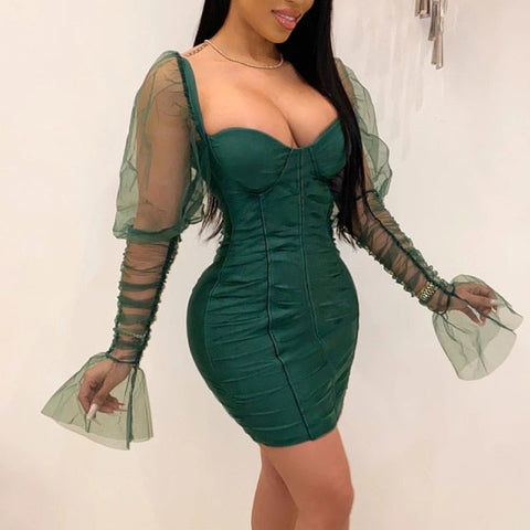 Arletta Sexy Mesh-Kleid mit Puffärmeln