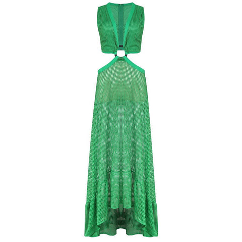 Samira Green Summer Maxi Twist Dress