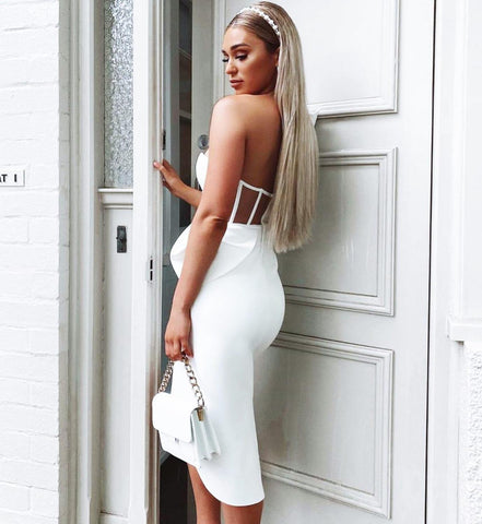 Adelle Bandage Corset-Style One Shoulder Bow Dress