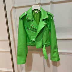 Meina Green Biker Leather Jacket
