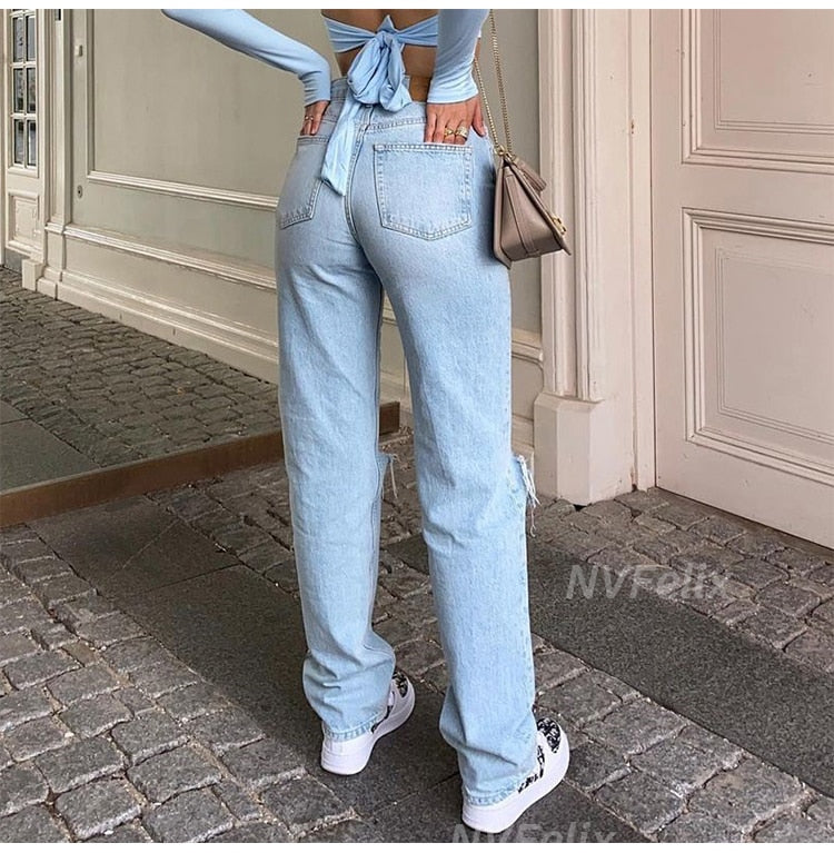 Isla – Zerrissene Jeans mit weitem Bein 