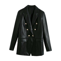Double Breasted Vegan Leather Blazer