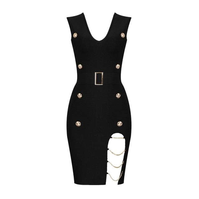 Jinny Chains and Buttons Bandage Cut Out Dress