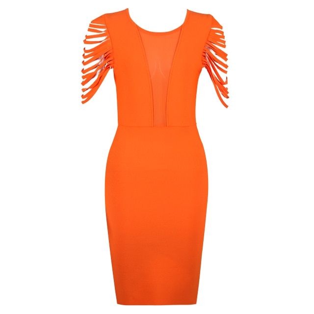 Tassel Orange O Neck Bodycon Bandage Dress