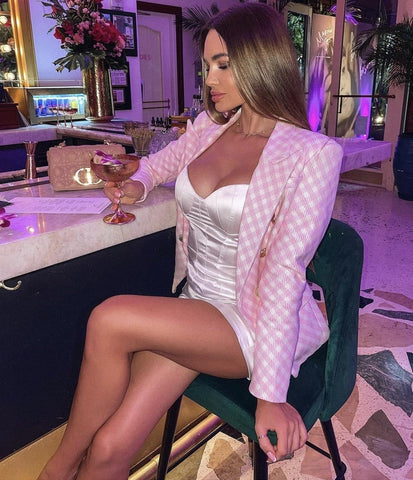 Vera Pink and White Checkered Blazer