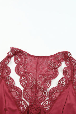 Red Halter Scalloped V Neck Lace Bralette