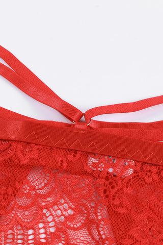 Red Lace Strappy Garter Belt With Thong