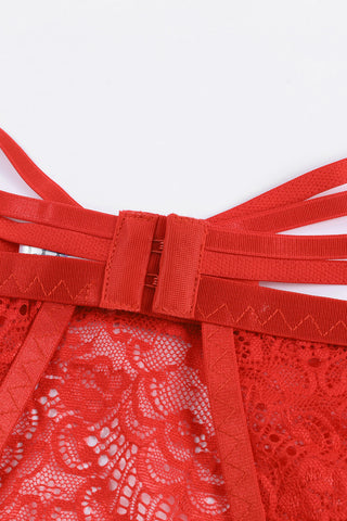 Red Lace Strappy Garter Belt With Thong