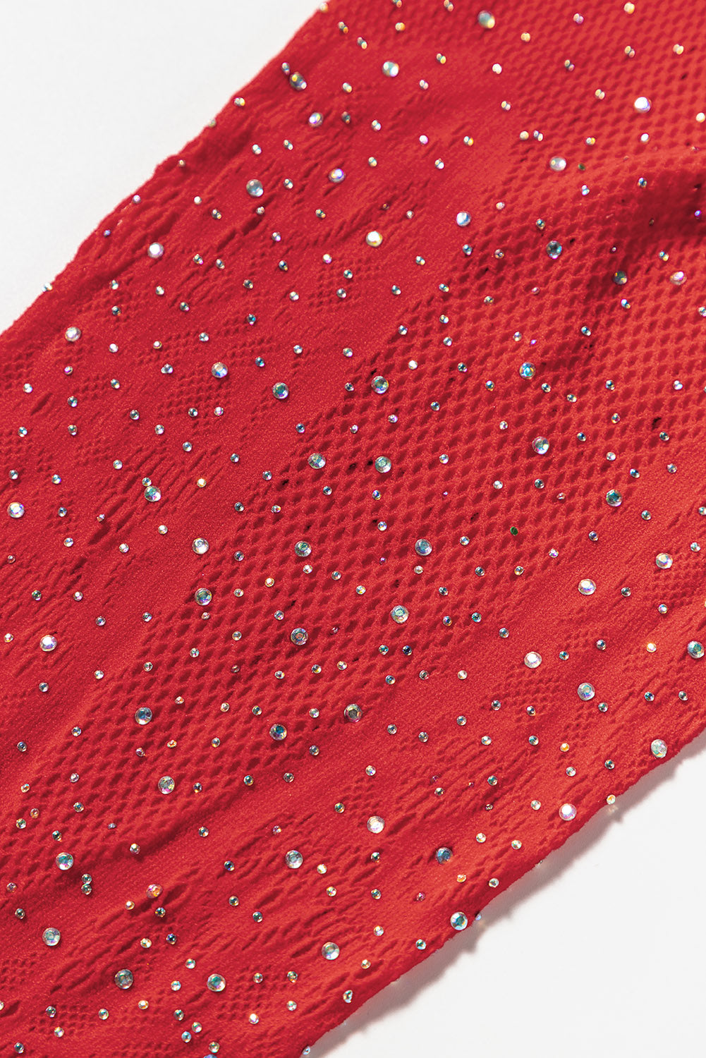Fishnet Opacity Rhinestone Red Rhinestone Fishnet Long Sleeve Body Stocking – Orro Shop