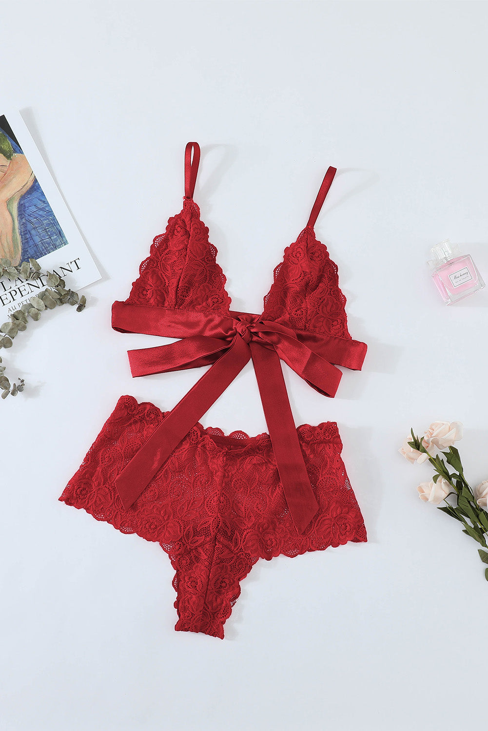 Romantic Love – Rotes Spitzen-Bralette-Dessous-Set