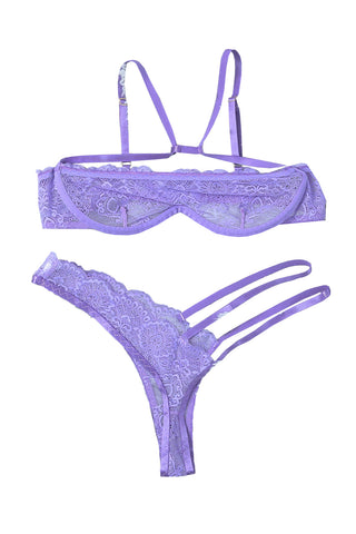 2-teiliges Dessous-Set mit transparenter Spitze und asymmetrischen Riemchen