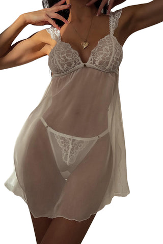 Sheer Mesh Lace Patchwork Babydoll Set