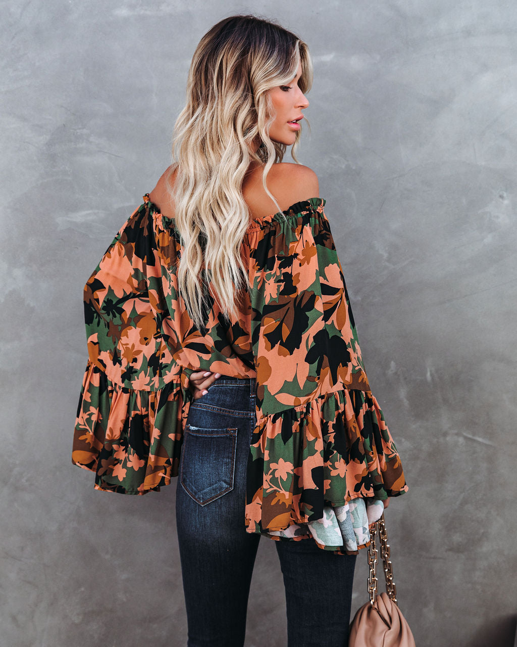 Simba Floral Off The Shoulder Bell Sleeve Top