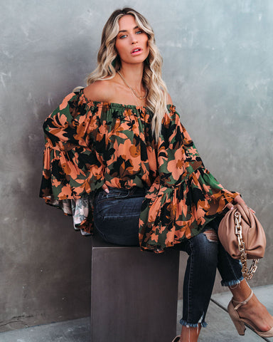 Simba Floral Off The Shoulder Bell Sleeve Top