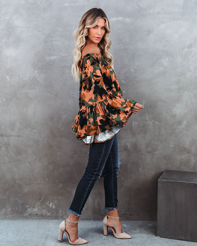 Simba Floral Off The Shoulder Bell Sleeve Top