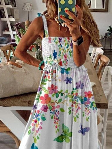 Sleeveless V-Neck Butterfly Print Dress