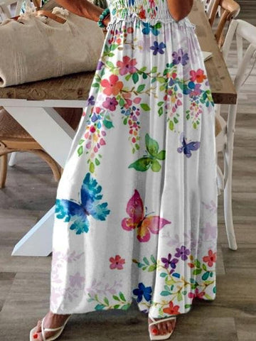 Robe sans manches à col en V et imprimé papillon