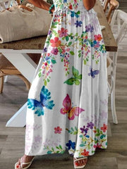 Sleeveless V-Neck Butterfly Print Dress
