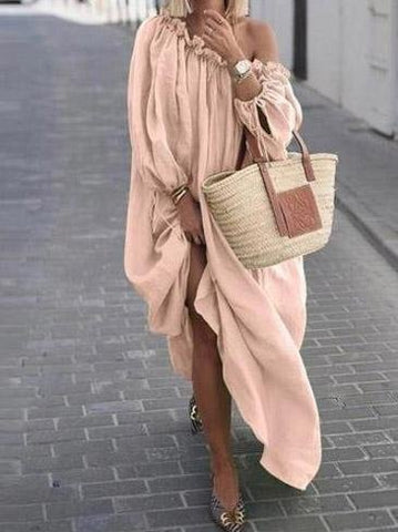 Sloping Shoulder Off Shoulder Loose Dress