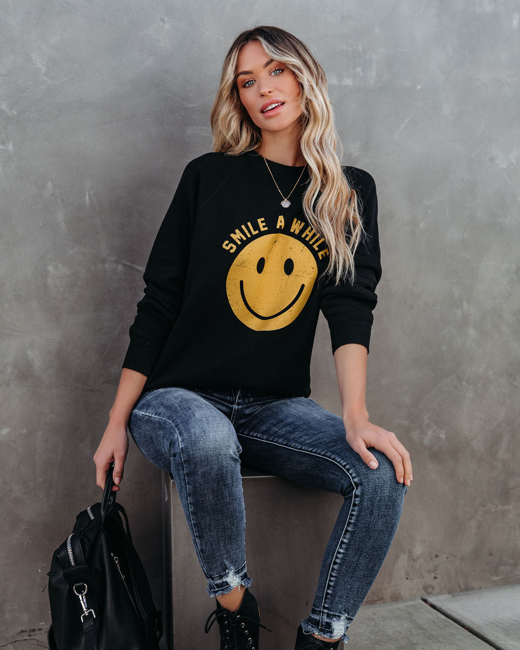 Sweatshirt aus Baumwollmischung „Smile A While“ 