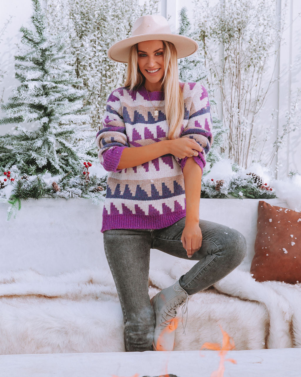 Snowdrift Knit Sweater - Purple Combo