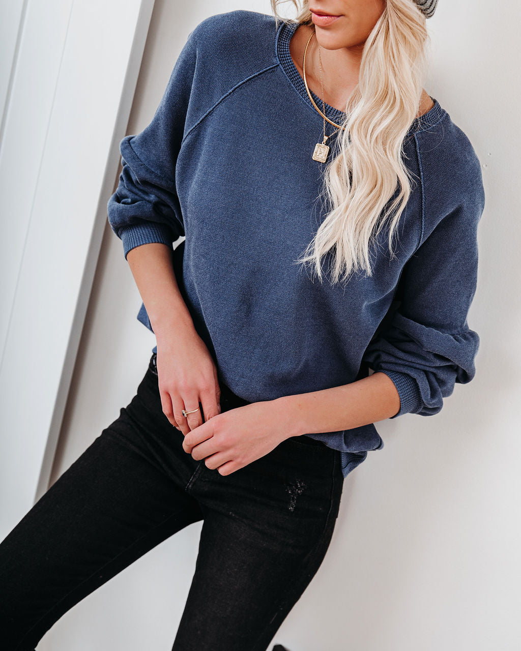 Snowmass Cotton Blend Raglan Pullover - Navy