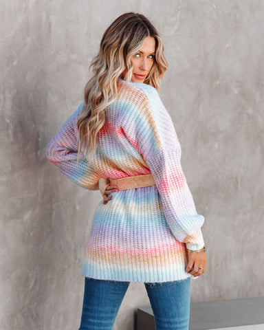 Soft Pastels Belted Knit Cardigan