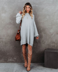 So In Love Knit Sweater Dress - Heather Grey
