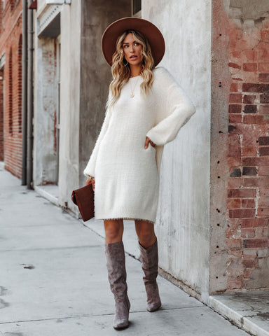 So In Love Knit Sweater Dress - Ivory