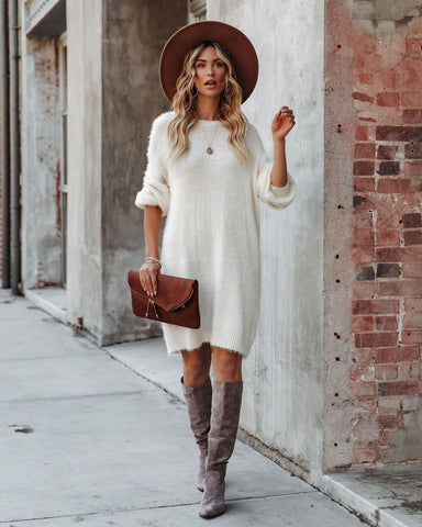 So In Love Knit Sweater Dress - Ivory