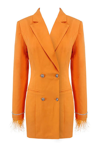 Robe blazer courte à manches longues et découpes dans le dos, ornée de plumes scintillantes - Orange