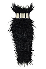 Sparkly Rhinestone Strapless Corset Feather Midi Dress - Black